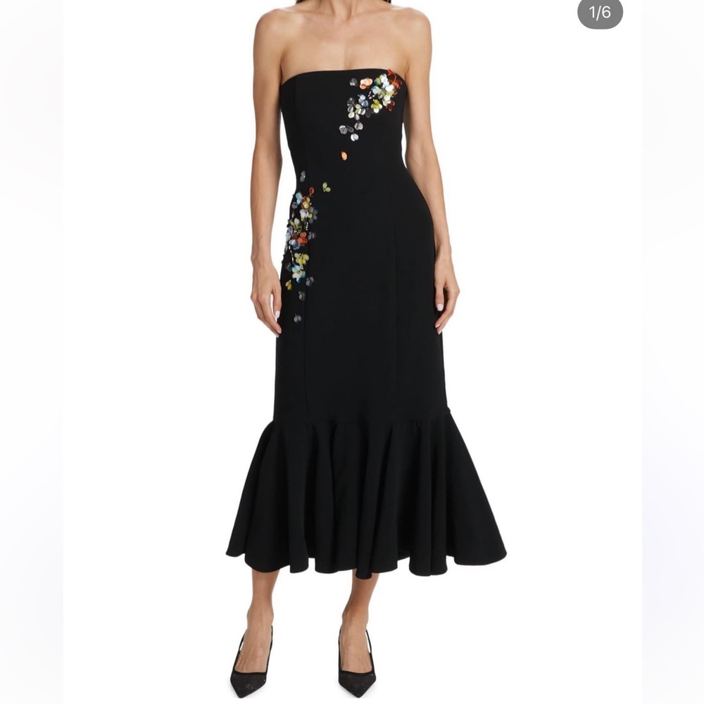 Cinq à Sept Black Floral Midi Dress